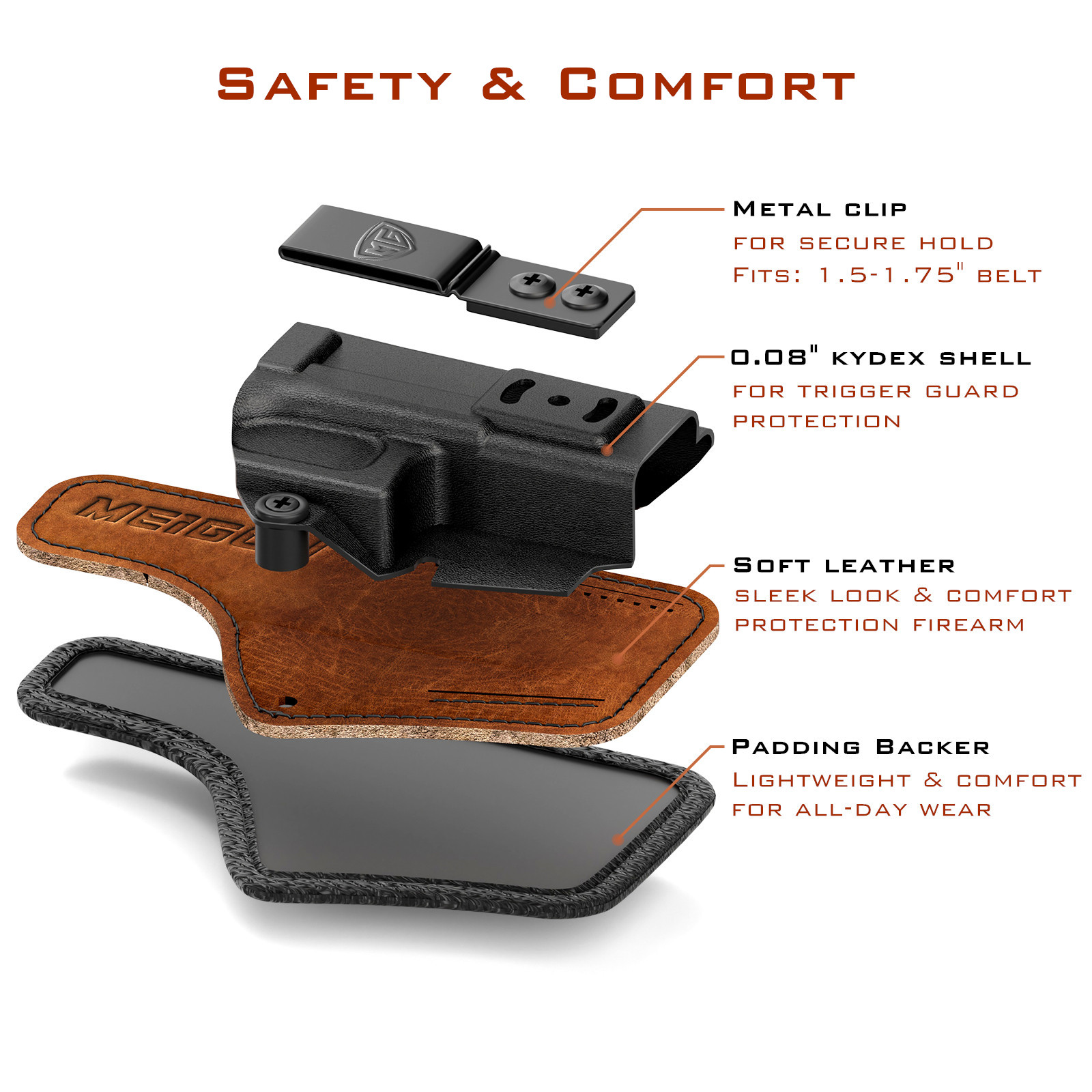 Hellcat Pro Holster with Comfort Pad IWB Kydex Leather Hybrid Holster for Springfield Hellcat Pro 3" Hellcat OSP Concealed Carry