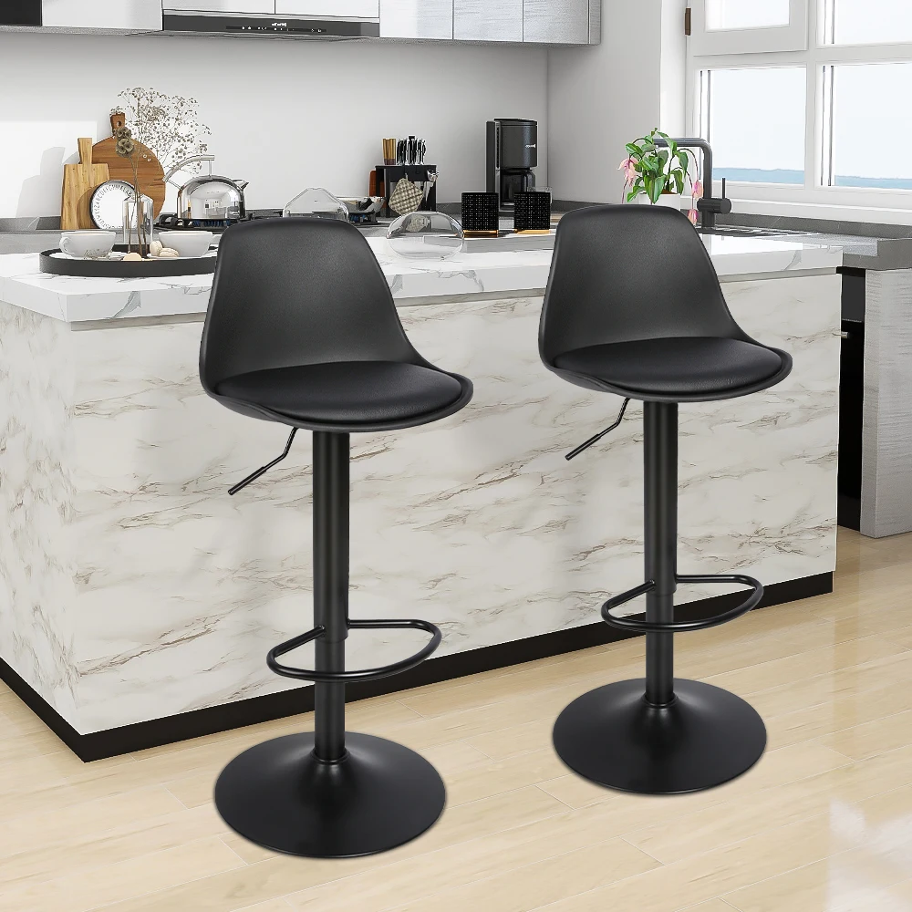 Juego de 2 taburetes de bar, taburete de bar regulable en altura, 360 °   Taburete giratorio para encimera, taburete tapizado para cocina/bar/salón/comedor