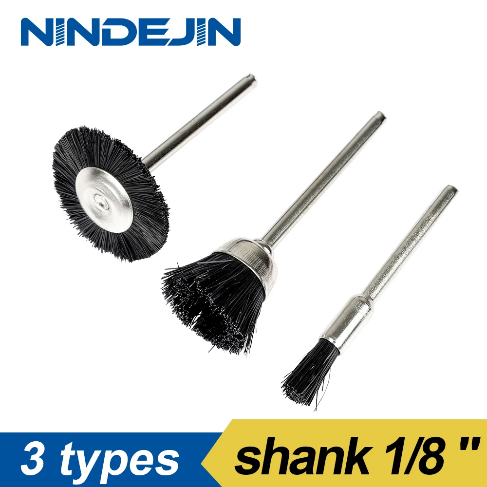 Rueda de pulido, cepillo de nailon, mango de 1/8 ", cepillo de alambre para herramientas rotativas Dremel, accesorios, herramienta para quitar óxido, 3/10 Uds.