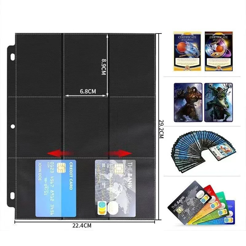 10 hojas/paquete, 18 bolsillos, páginas de cartas de juego de mesa, fundas para tarjetas comerciales de béisbol, carpeta apta para Protector de tarjetero de 3 anillas