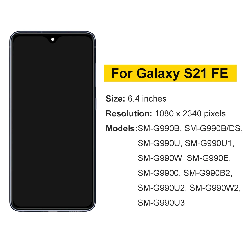 AMOELD For Samsung Galaxy S21FE 5G G990B G990U LCD Display Touch Screen Digitizer with Frame For Samsumg S21 FE LCD
