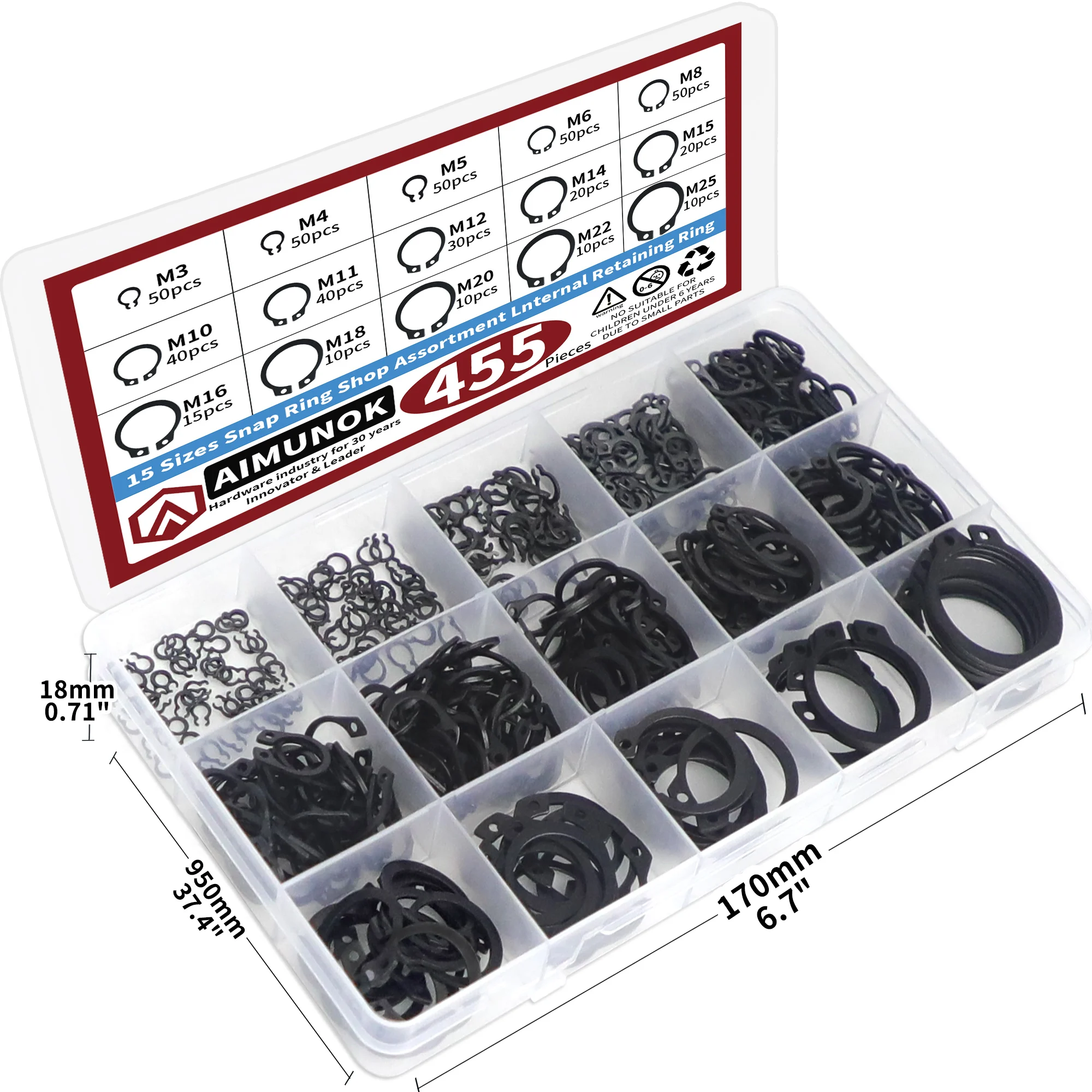 456pcs M3 M4 M5 M6 M8 M10 M11 M12 M14 M15 M16 M18 M20 M22 M25 15 Sizes Snap Ring Assortment lnternal Retaining Ring Tools
