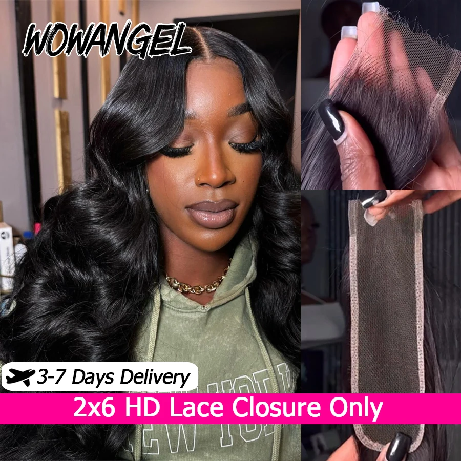 2x6 hd fechamento do laço apenas onda do corpo cabelo humano pré arrancado pele profunda separação kim k fechamento invisível laço suíço remy cabelo
