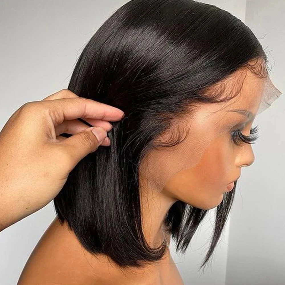 Perucas de cabelo humano bob peruca de renda transparente com cabelo do bebê remy 13x4 4x4 peruca de renda para mulheres perucas de renda pré arrancadas nós descorados