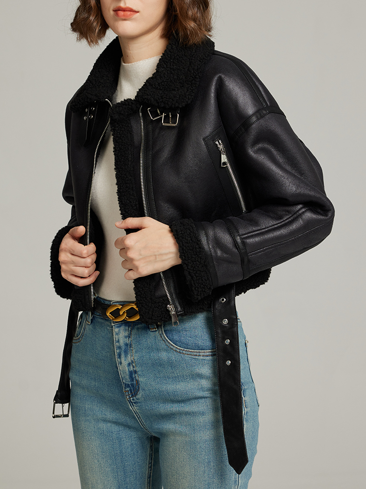 Ailegogo-Jaqueta feminina de pele de cordeiro falso, casaco solto retrô, streetwear grosso e quente, cinto com zíper emendado, outwear feminino, outono e inverno