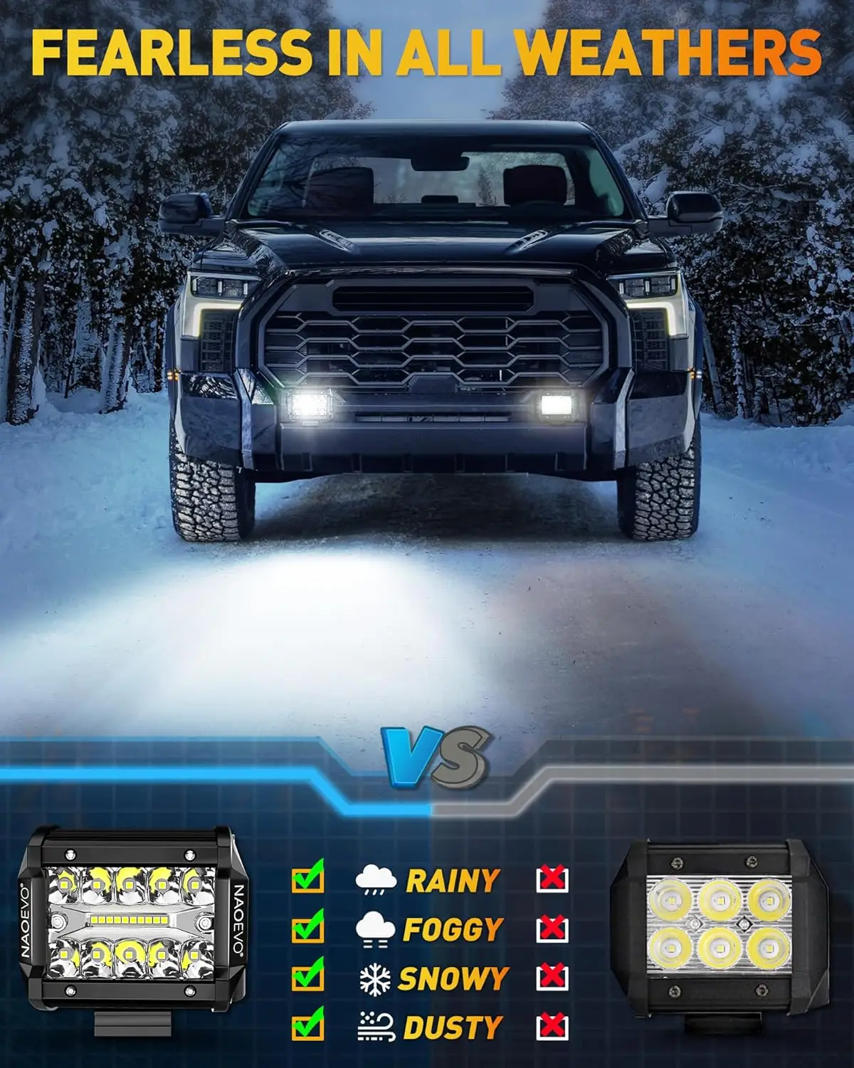 NAOEVO 4 pouces 2 pièces LED Pod lumières Spot inondation Combo LED brouillard conduite 4x4 hors route lumières lampes de travail pour camion bateau ATV UTV Jeep
