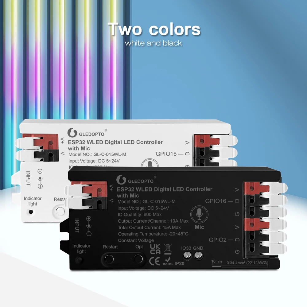 ESP32 WLED LED Controller ไมโครโฟนไมโครโฟนเพลงแบบไดนามิก RGB IC DIY App WS2811 WS2812 SK6812 TM1814 WS2813 WS2815 Strip
