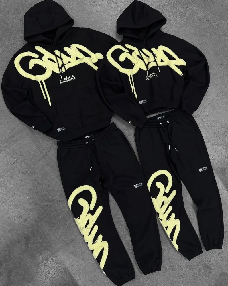Schwarz Lila Männer Kleidung Sport Set Amerikanischen Neue Brief Übergroßen Hoodies Straße Hip Hop Retro Lose Sport Hosen
