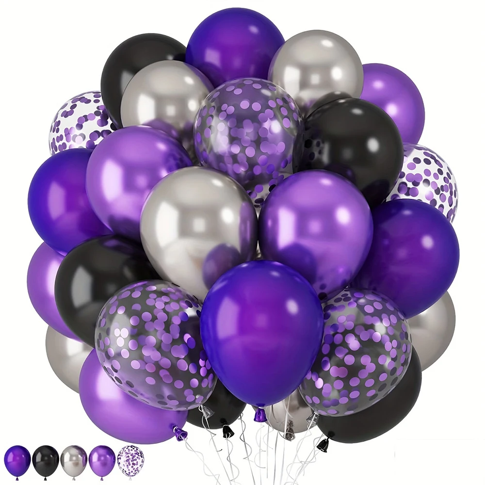 50 hochwertige Latex-Ballon-Sets – lila und schwarz mit Konfetti, perfekt für Geburtstage, Hochzeiten, Abschlussfeiern, Hal
