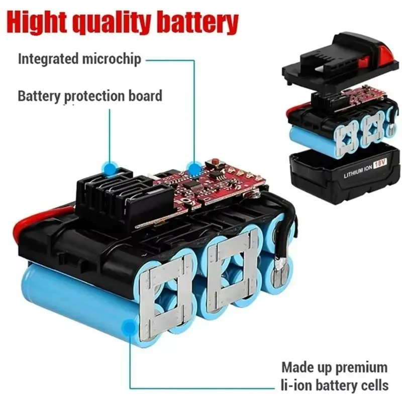 For Milwaukee M18 Power Tool Battery, Charger, 18V 6000mAh, BR, XC, 18V,  M18B5, 48-11-1860, Built-in