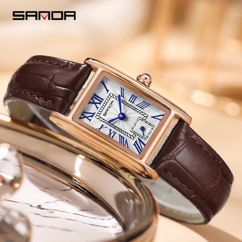 SANDA-relógio de pulso analógico para mulheres, design elegante, mostrador retangular, resistente à água, movimento de quartzo, negócios, nova moda, 2024, 1116