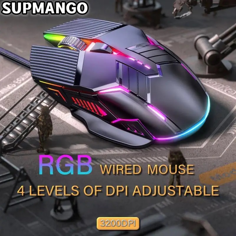 GM6 przewodowa mysz myszy RGB przewodowy komputer Mause podświetlany diodami LED ergonomiczna mysz do gier do laptopa PC
