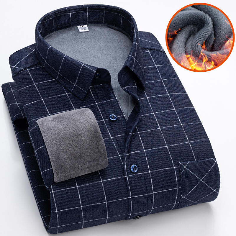 Camisa de lana gruesa de otoño e invierno para hombre, camisa a cuadros de negocios, ropa cálida de manga larga, camisas con botones y cuello vuelto, camisas clásicas