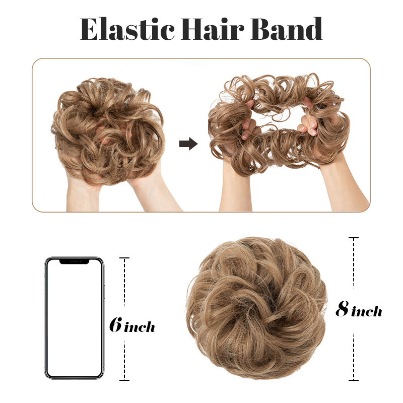 Extensiones de moño de pelo sintético desordenado para mujer, coleteros elásticos grandes y rizados, moño, Donut, Updo