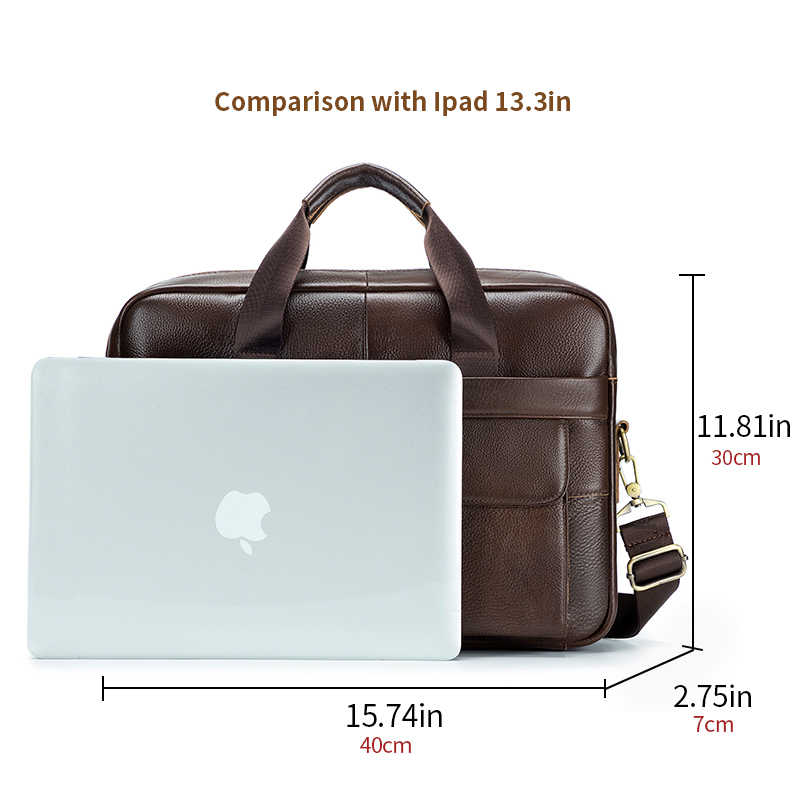 STEEL LION Genuine Leather Men's Briefcase Large Capacity Crossbody Computer Bag with Single Shoulder Strap Luggage Fixing Belt