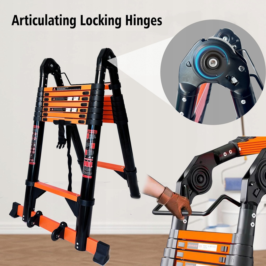 Telescopische ladder 5,8 m/6,6 m Koolstofstaal 19/22ft A-frame Opvouwbare draagbare multifunctionele ladder met EN131 gecertificeerde belasting 150 kg