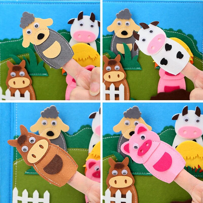 Libro ocupado Montessori para niños pequeños, escena de animales de granja de fieltro, juguete de actividad para contar historias, aprendizaje preescolar, actividad educativa, juguete sensorial