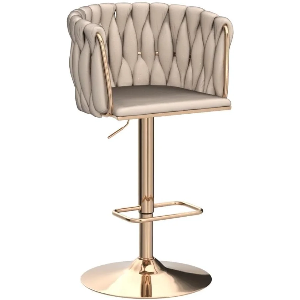 Velvet Swivel Bar Stools Set of 4, Adjustable Counter Height Bar Chairs with Woven Back&Footrest, Bar Stools for Kitchen Island