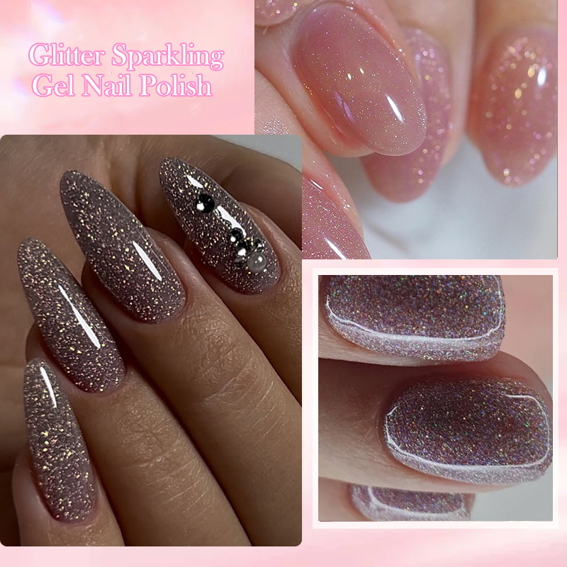 LILYCUTE Nude Glitter สีประกายเจลเล็บฤดูใบไม้ผลิยาวนานสําหรับเล็บ Soak Off เล็บ Base Top Coat เจลเคลือบเงา