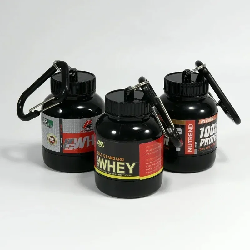 100/200ML Portable Mini Protein Powder Bottle with Keychain Health Funnel Medicine Box Container Small Cup Outdoor Sport Storage