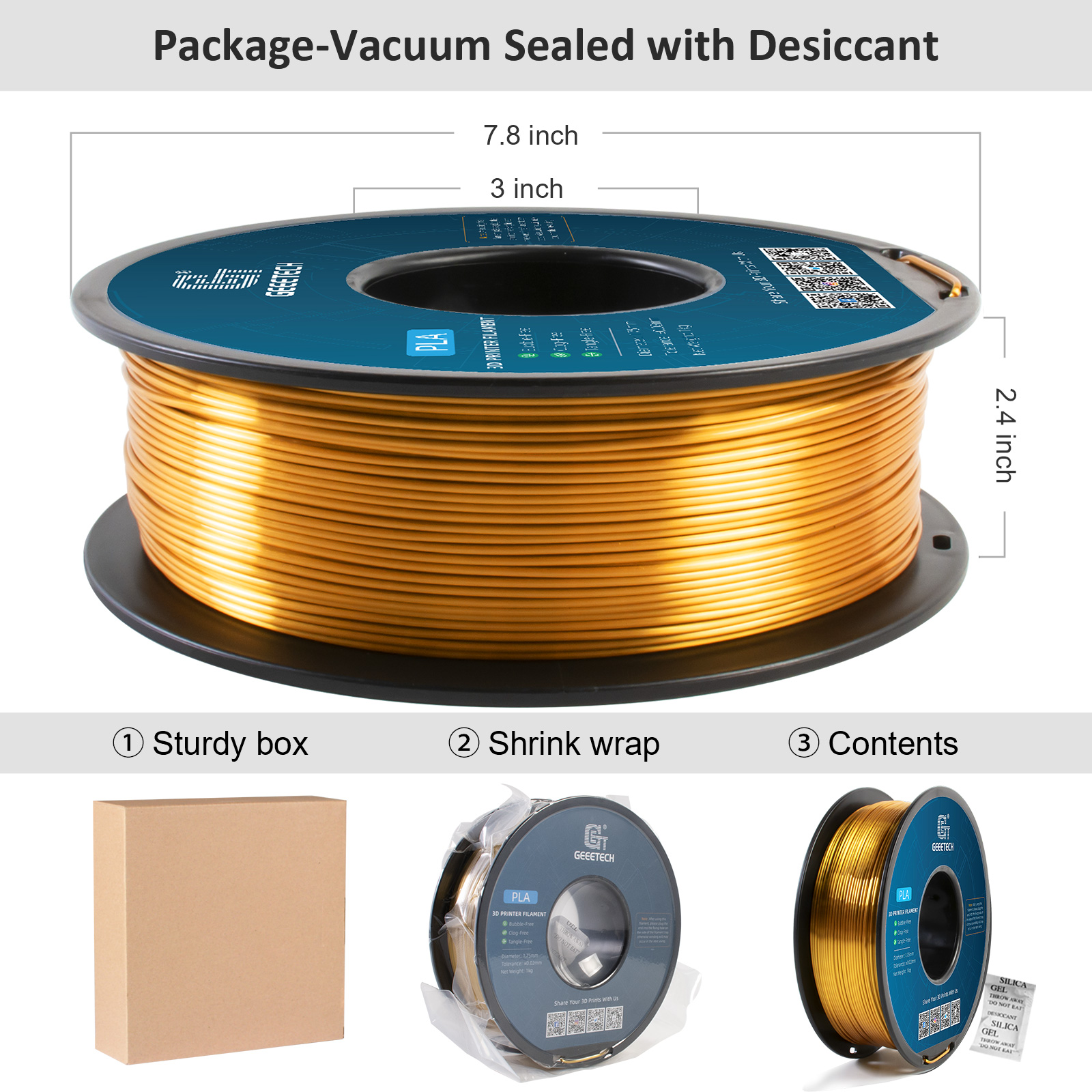 GEEETECH Silk PLA 3d-нить, 1 кг, 1,75 мм, катушка, материал для 3D-принтера, заправки для 3D-печати, быстрая доставка, вакуумная упаковка