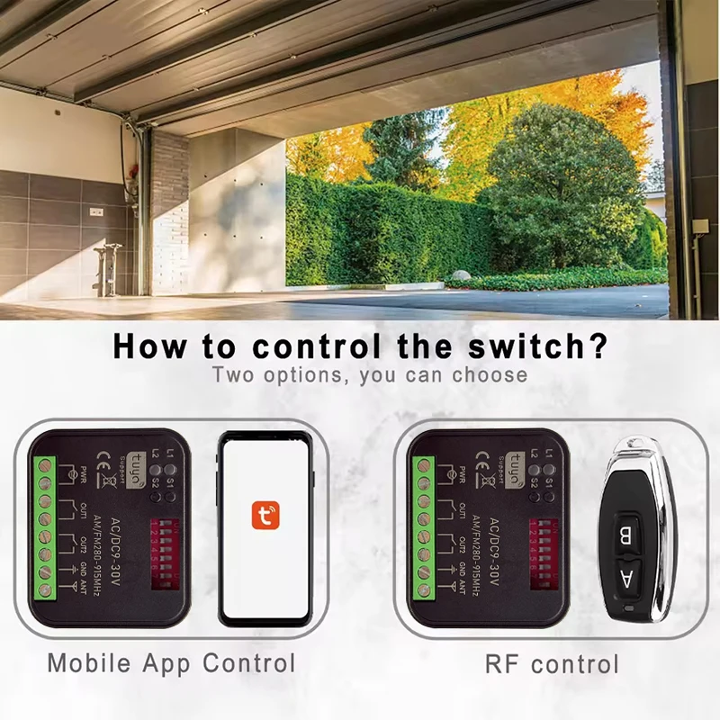 Universal 300-868MHz 433 868 MHz Tuya WIFI puerta de garaje receptor de Control remoto AC DC 9-30V 85-250V abridor de módulo de interruptor inteligente