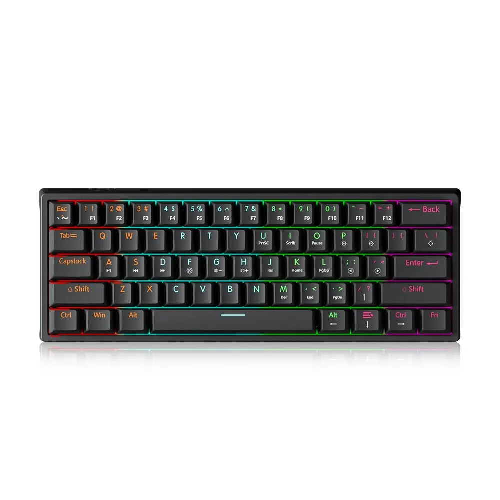 Mucai mk61 USBゲーミングメカニカルキーボード赤スイッチ61キー有線取り外し可能ケーブルrgbバックライトホットスワップ可能
