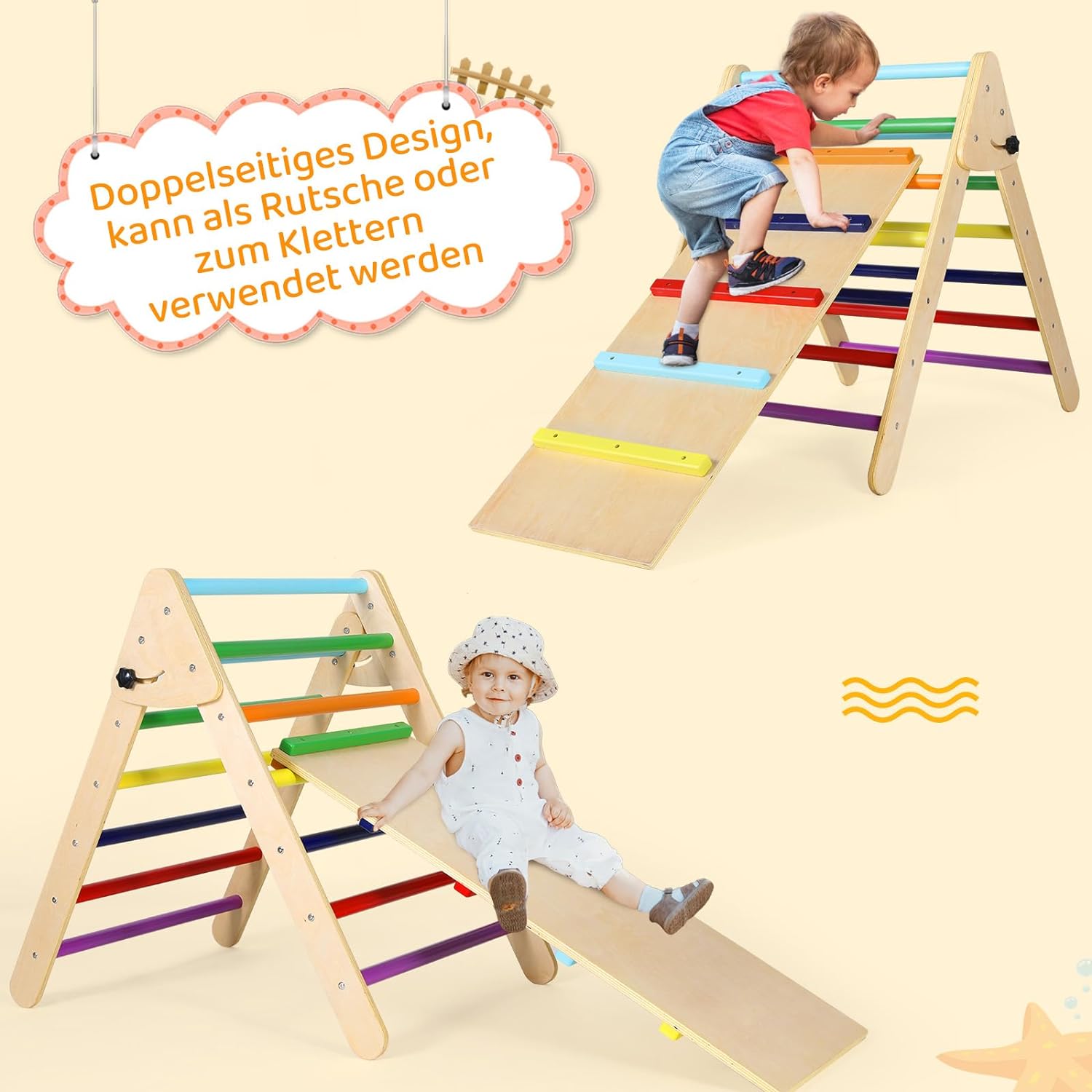 Ensemble triangulaire 2 en 1, jouets d'escalade pour bébé, aire de jeux intérieure, jouets d'escalade pliables pour tout-petits, en bois pour salle de sport dans la Jungle de 2 ans et plus