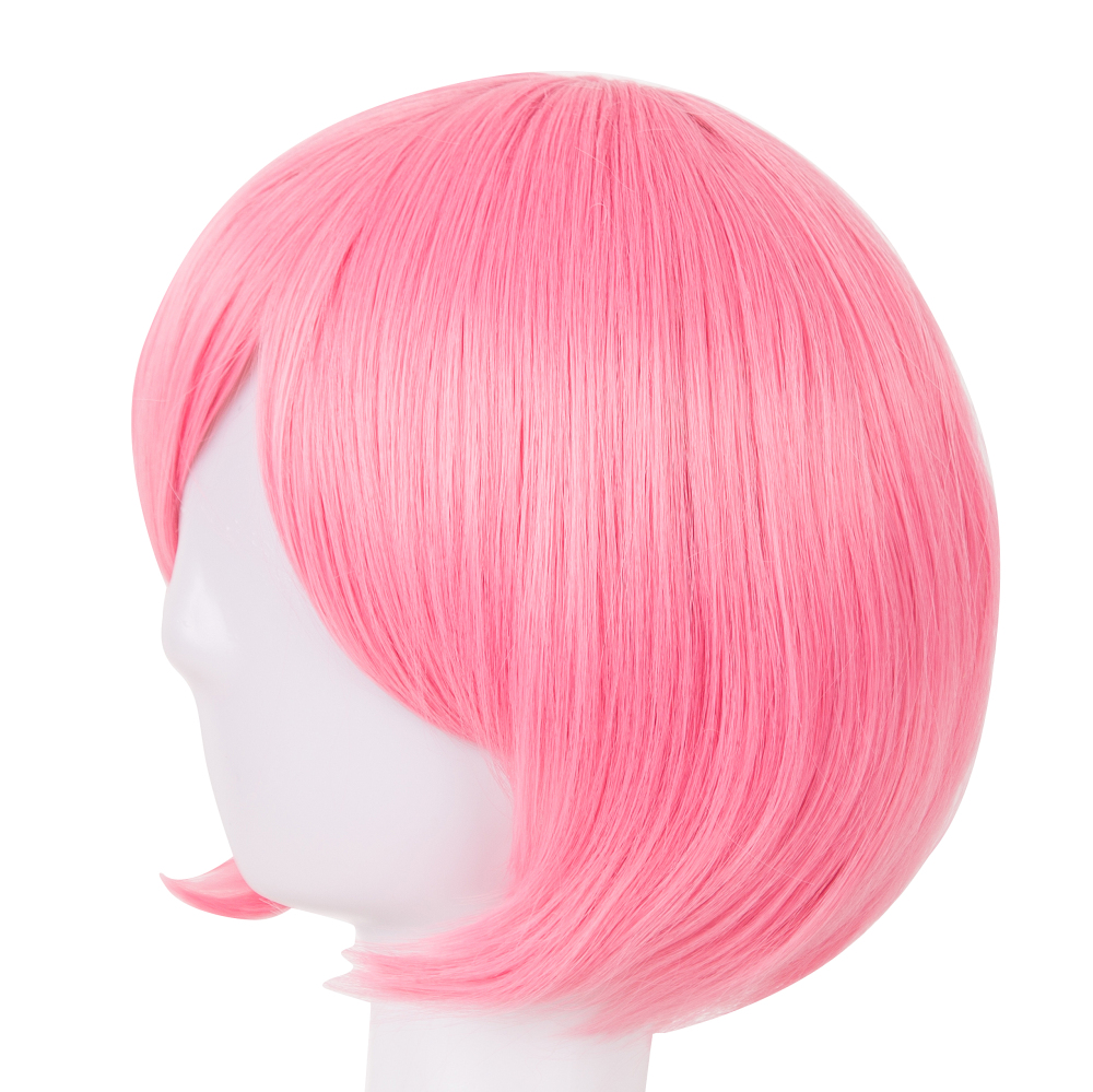 Różowa peruka fei-show syntetyczne żaroodporne krótkie faliste włosy Peruca Pelucas kostium Cartoon rola Cos-play Bob Student Hairpiece