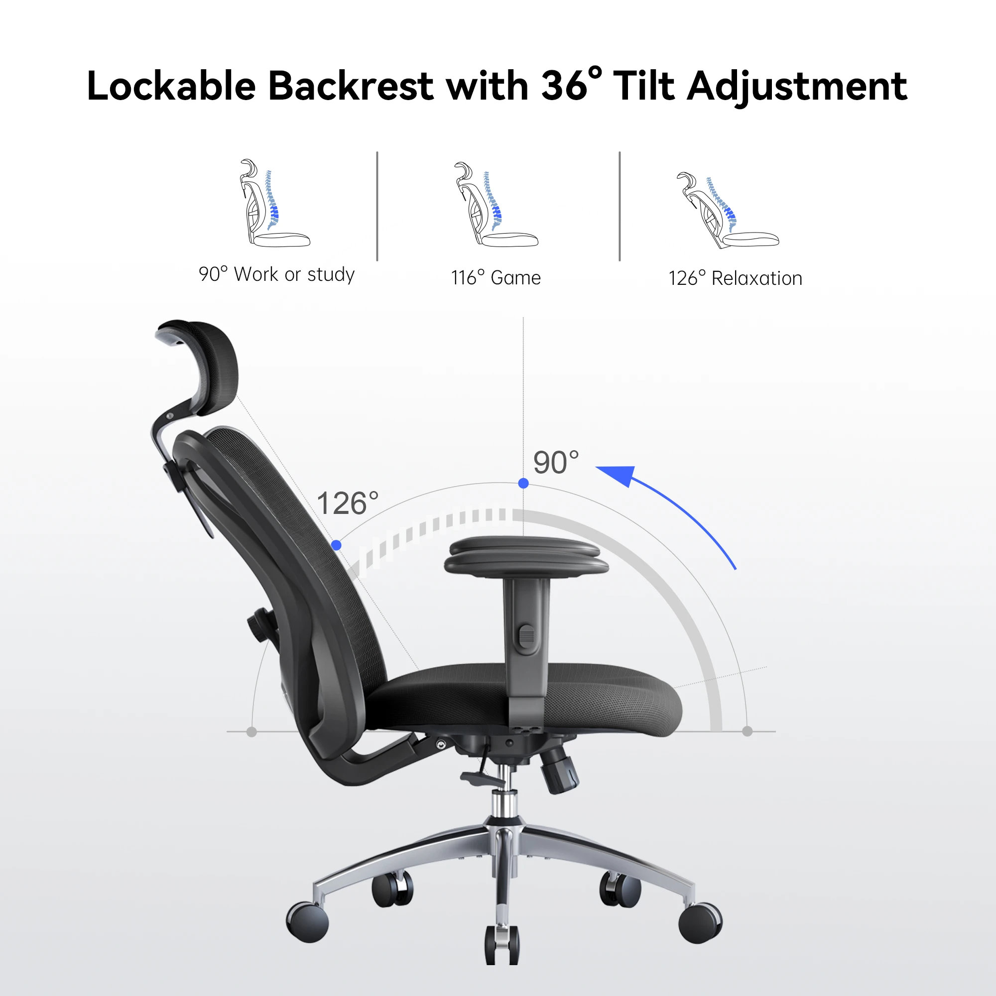M18 Ergonomic Office Chair for Big And Tall People Adjustable Headrest 2D Armrests Lumbar Support PU Wheels Swivel Feature