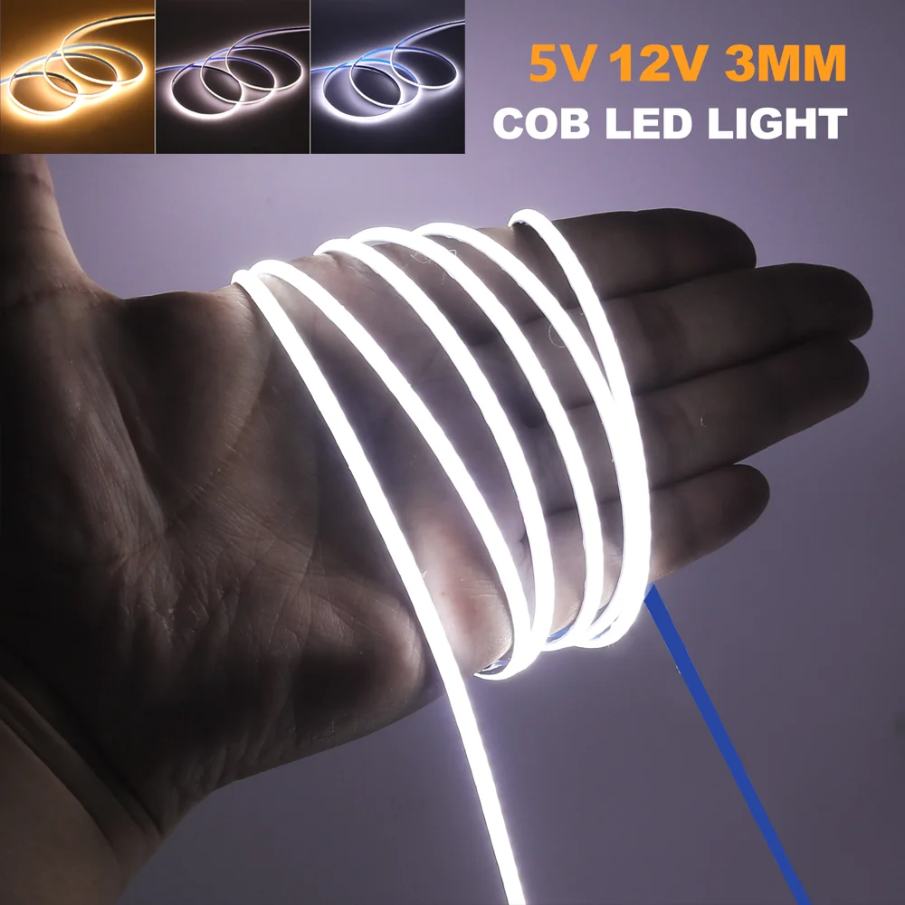 DC 5V COB Strip 3mm Ultra Thin Flexible Ribbon Tape 12V 320 LEDs/m High Density Flexible LED Light For Home Decor 3000K-6000K