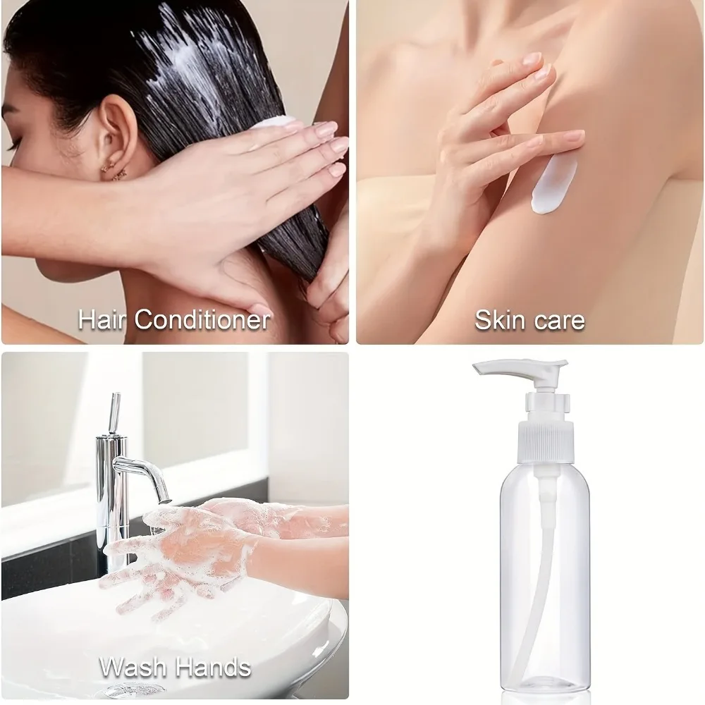 5PCS 100ML Clear Pump Dispenser Bottles Travel Toiletry Lotion Bottles Leak Proof for Lotion Body Wash Shampoo Conditioner