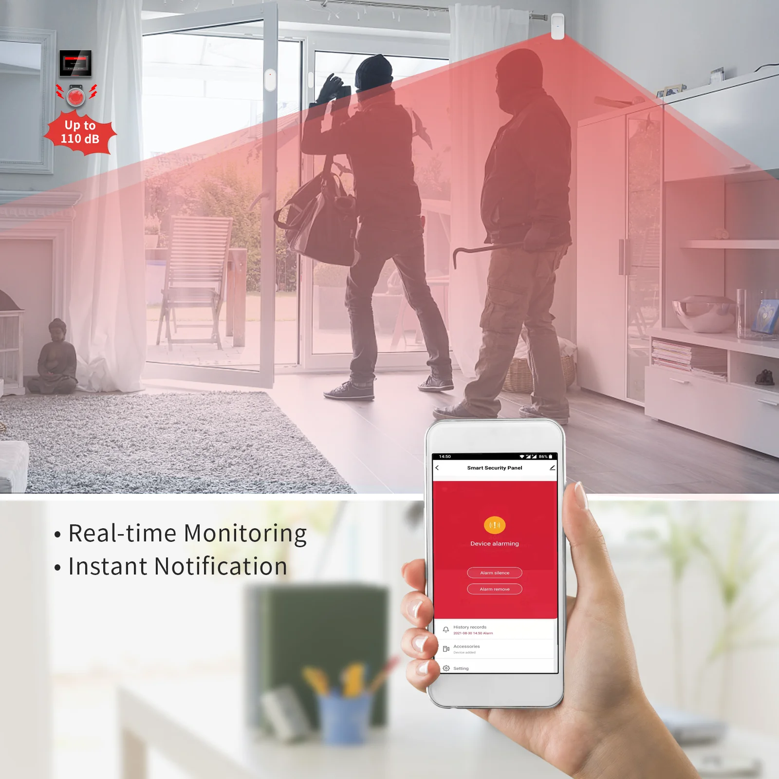 Staniot WiFi Phiên Bản Tuya Thông Minh WiFi Nhà Hệ Thống Báo Động Bộ Dụng Cụ Tương Thích Với Alexa Và Google nhà，Hỗ trợ điều khiển từ xa APP IOS và Android,Bán chạy tại Việt Nam, giao hàng nhanh trong 48h