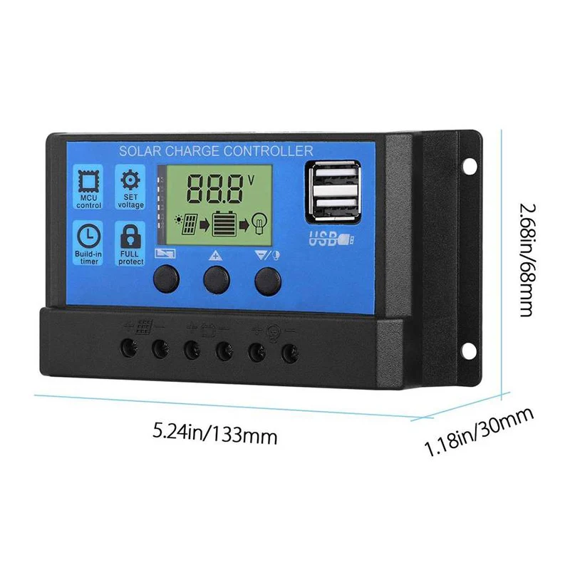 Solarladeregler 10A 20A 30A 40A 50A 60A 100A LCD-Display Dual USB Auto Solar Panel Ladegerät Regler für Batteriesystem