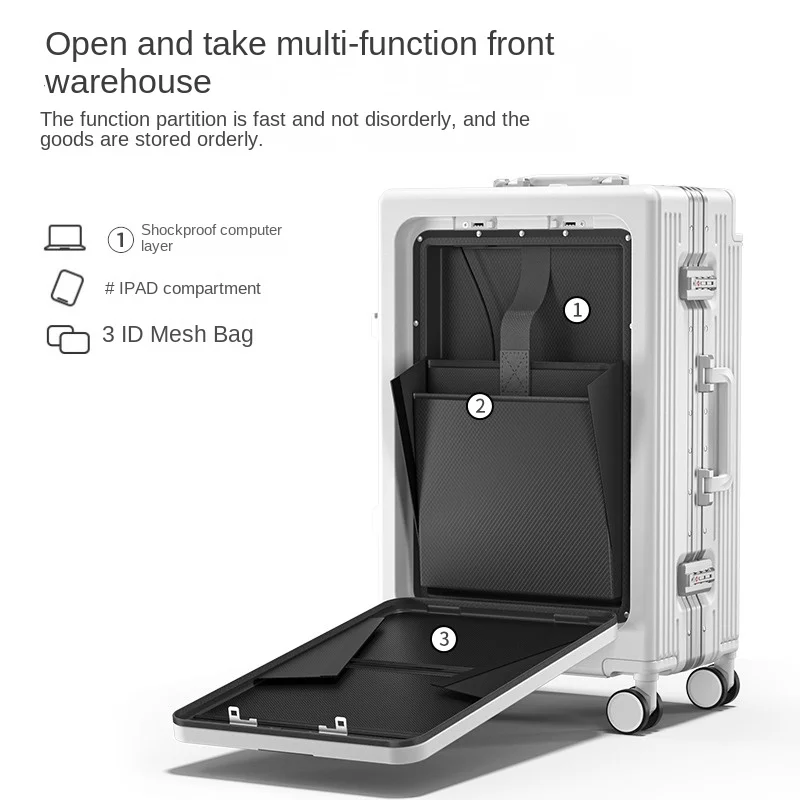 KO-KU Koffer mit Frontöffnung, breites Trolley-Gepäck, multifunktionaler Business-Computer-Koffer, Tasche, Boarding-Box, 20/24/26/28 Zoll