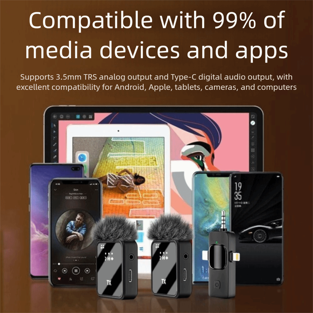 Wireless lavalier microphone, suitable for Apple Android charging portable podcast noise cancelling clip on microphone