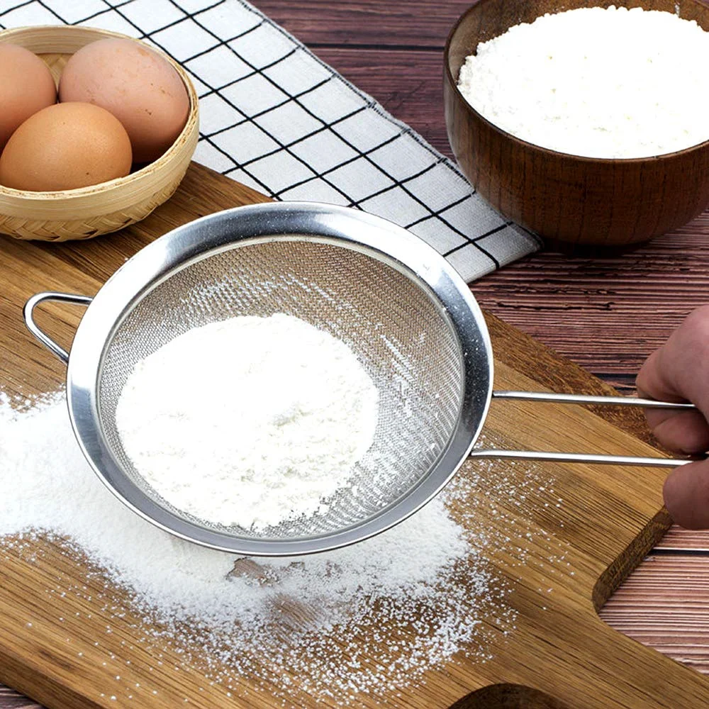 Feinmaschiges Sieb aus Edelstahl, Mehlsieb zum Backen mit Griff, Mehlsieb, Backzubehör 0859