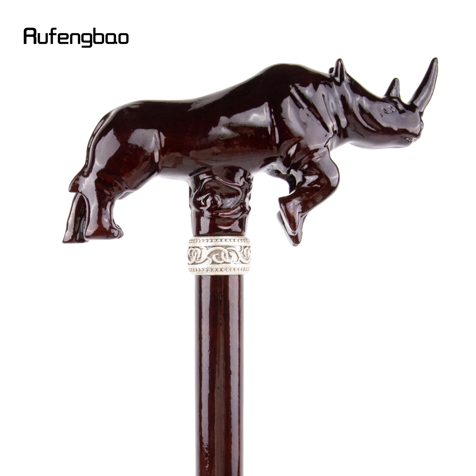 Bastão de madeira para Cosplay, Bastão de moda, Bastão decorativo Cospaly, Crosier de varinha de Halloween, rinoceronte e rinoceronte marrons, 101cm