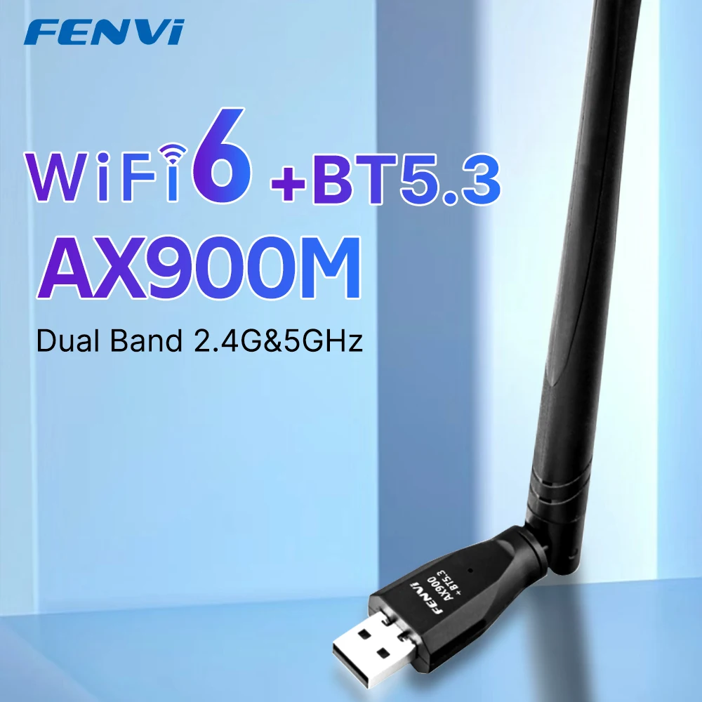 Fenvi WiFi 6 AX900 USB Dongle Bluetooth 5,3 adaptador inalámbrico USB de doble banda 2 en 1 receptor WIFI6 2,4G 5G controlador gratuito para PC portátil