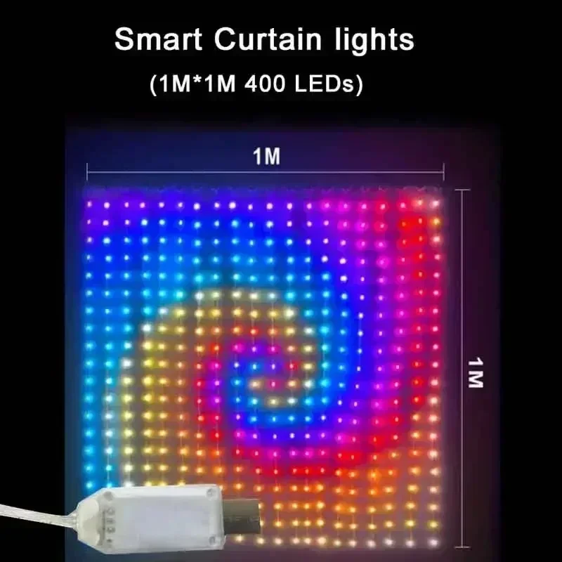 Inteligentne kurtyny LED USB Bluetooth sterowane aplikacją, sznur świetlny RGB DIY, dekoracja okienna do sypialni, Cortinas Led Inteligentes