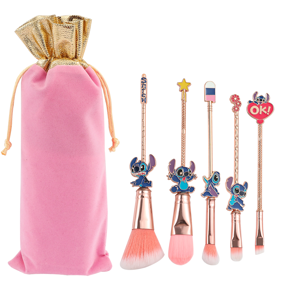 5 unids/set Lilo & Stitch pinceles de maquillaje Kawaii Stitch modelo cosméticos cepillo para mujeres sombra de ojos corrector labio cepillo de ojos