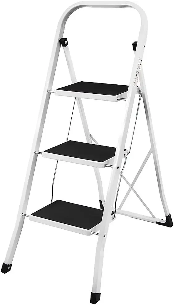 Acero Resistente, Plegable, kostenloser Port mit Alfombrilla Antideslizante, Metal, Plata, 3-Stufen-Leiter