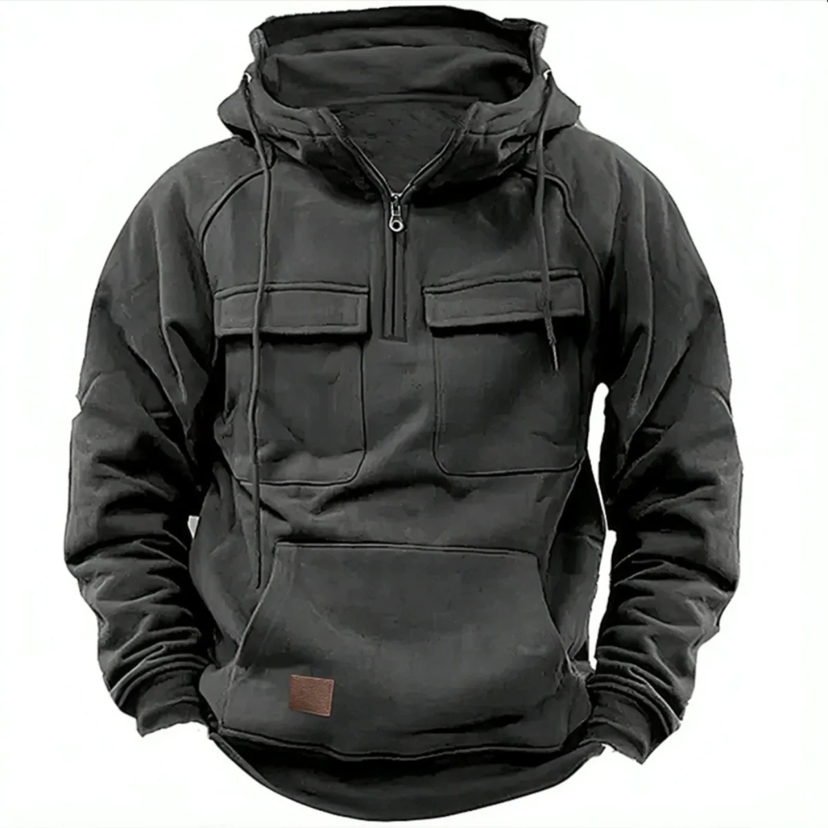 Nueva sudadera con capucha informal de color sólido con capucha para hombre de otoño-invierno, camiseta con capucha y parche multibolsillo a la moda para hombre joven