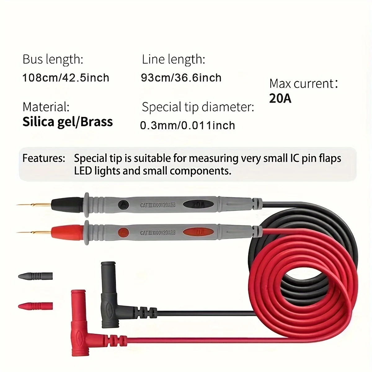 ユニバーサル電気マルチメータテストリード,1000v,10a,デジタルマルチメータテスター用テストリード,リードプローブ,100cm