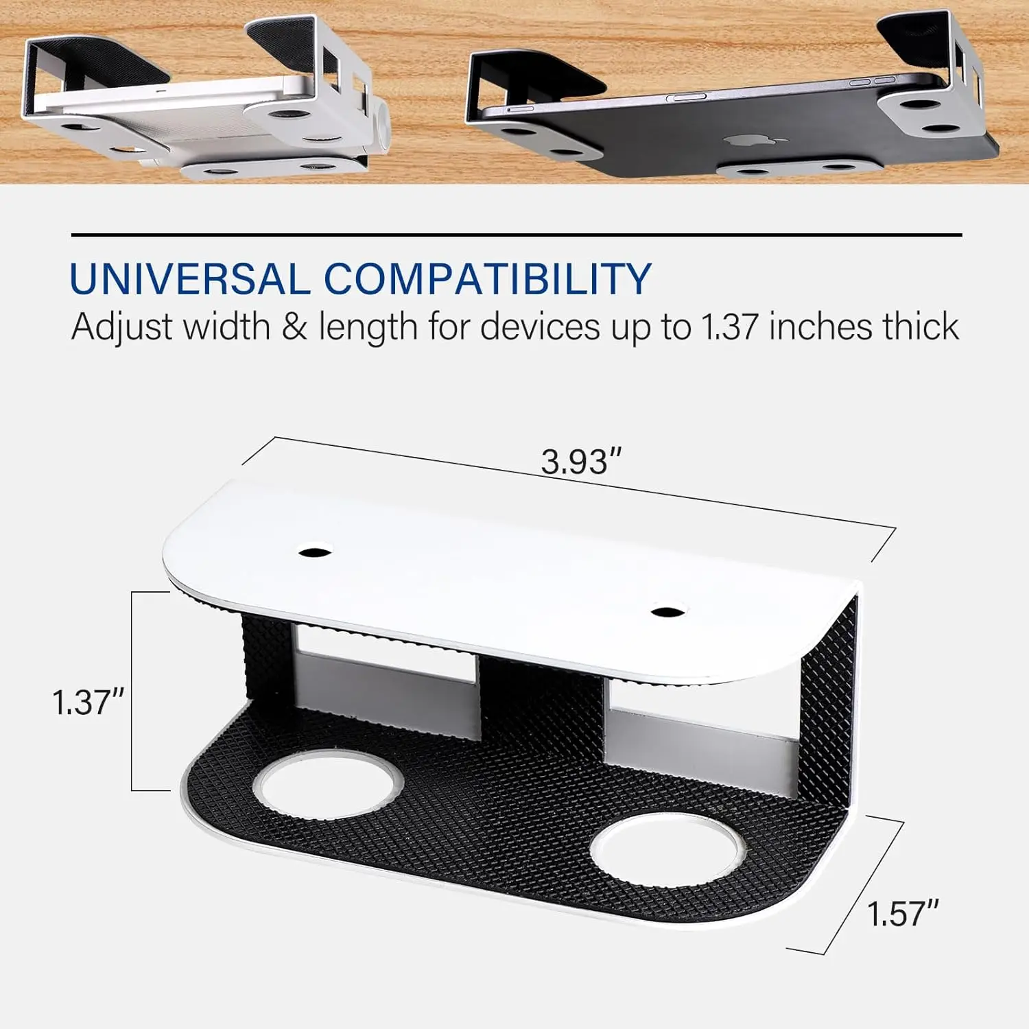 Under Desk Laptop Mount, Metal Under Desk Shelf Holder for Laptop, Mac Mini, Macbook, Keyboard with Anti-Scratch Silicone