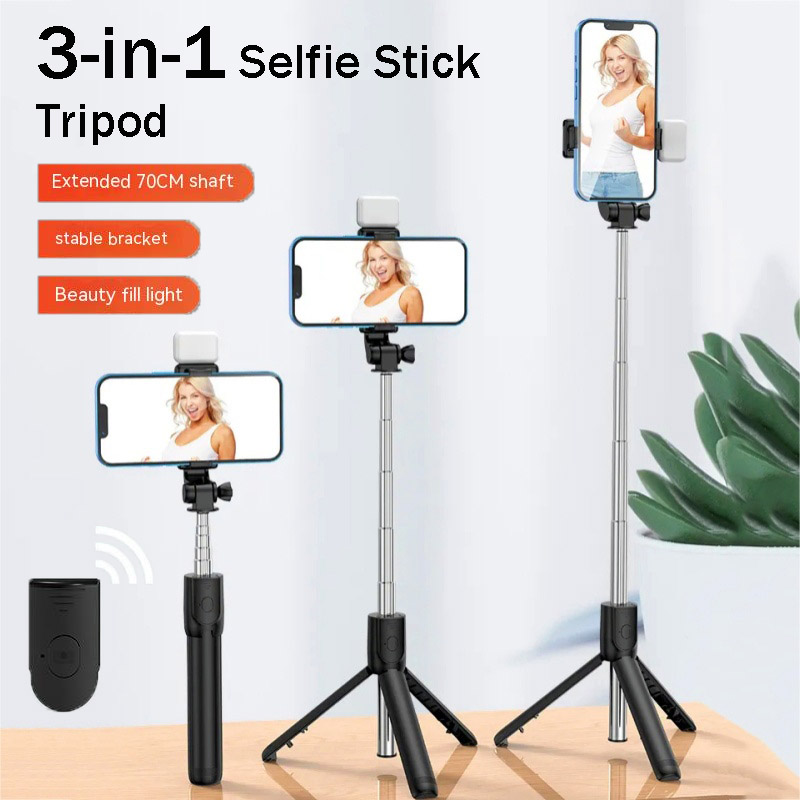 Tragbares All-in-One-Stativ für iPhone, Selfie-Stick mit Fülllicht, ausziehbarer Telefonständer für Tiktok Live BT-Fernbedienung