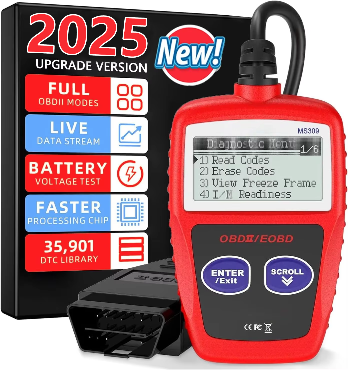 MS309 Leitor de código de problemas automotivos multilíngueCheck status de detecção de luz e emissões do motorOBD2 PODE ferramenta de diagnóstico