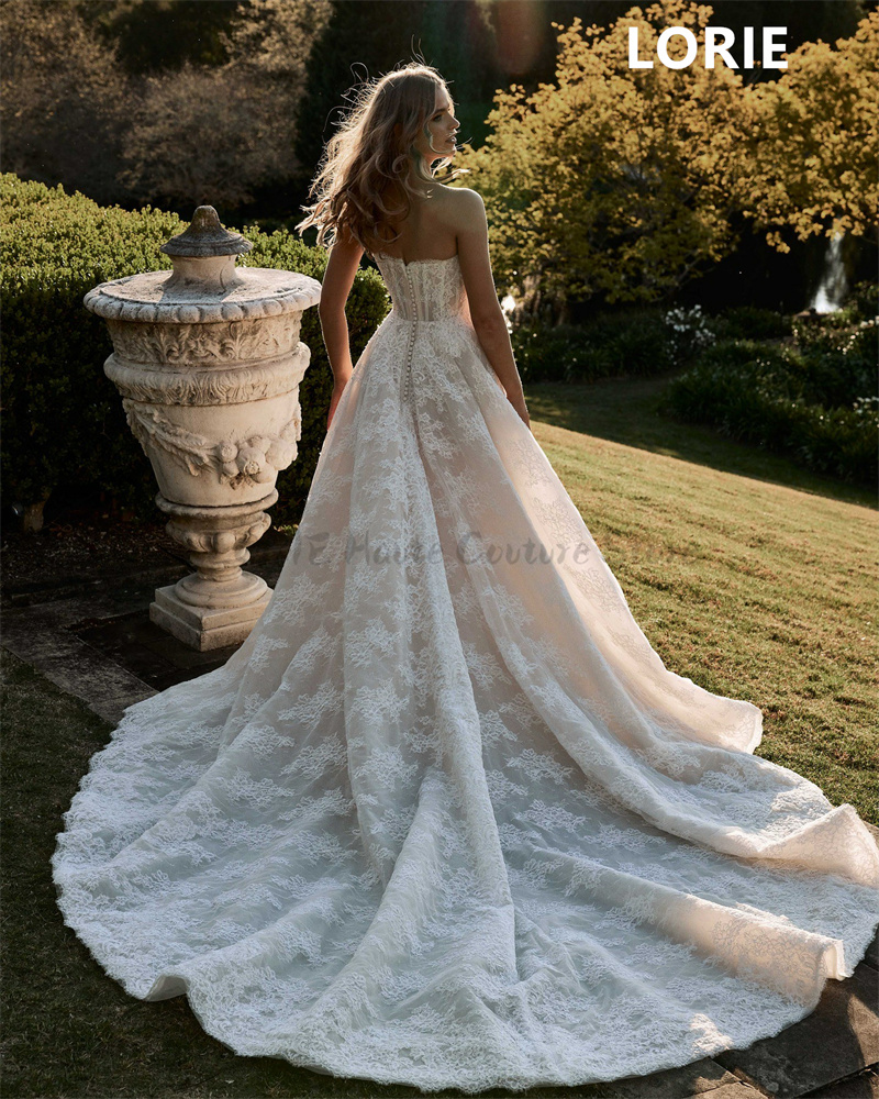 LORIE A-Linie ärmellose Brautkleider mit Applikationen, rückenfrei, Brautkleider mit langem Schwanz, Prinzessin, elegantes Brautkleid, individuell gestaltet 2024