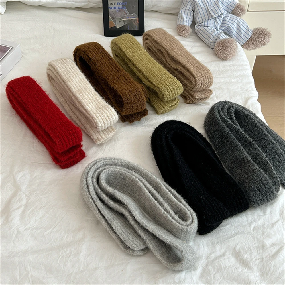 Nueva bufanda larga estrecha de Color sólido para mujer, versión coreana, bufandas de lana tejidas, bufanda de Mohair de Cachemira de imitación para mujer
