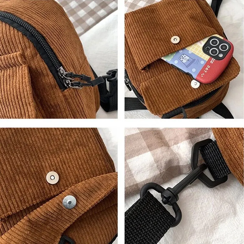 Mini zaino minimalista e versatile in velluto a righe per studenti e donne per viaggi nel tempo libero